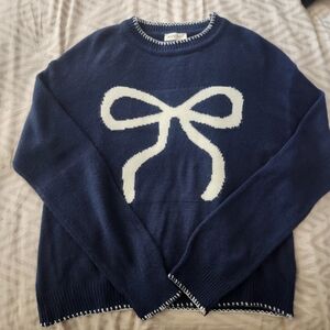 NWOT Anna-Kaci Women's Navy Long Sleeve Knit Sweater with Textured Bow Front XL